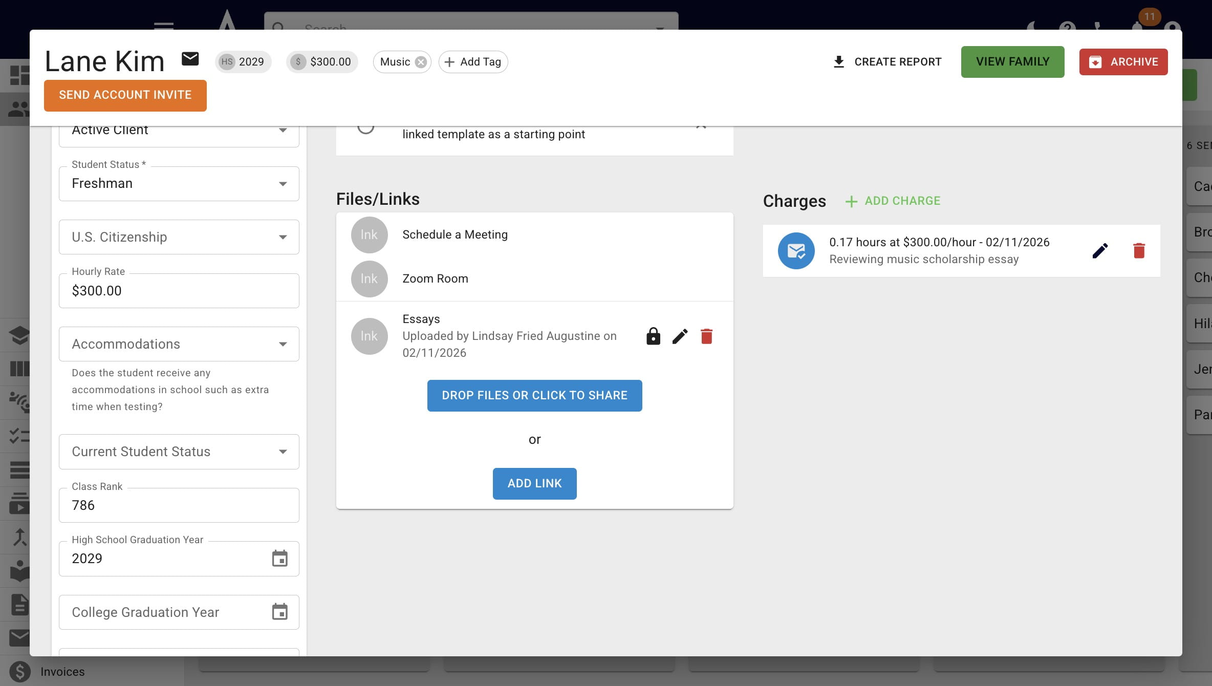 You can also add an hourly rate connected to the entire family. To do that, press **View Family.** 