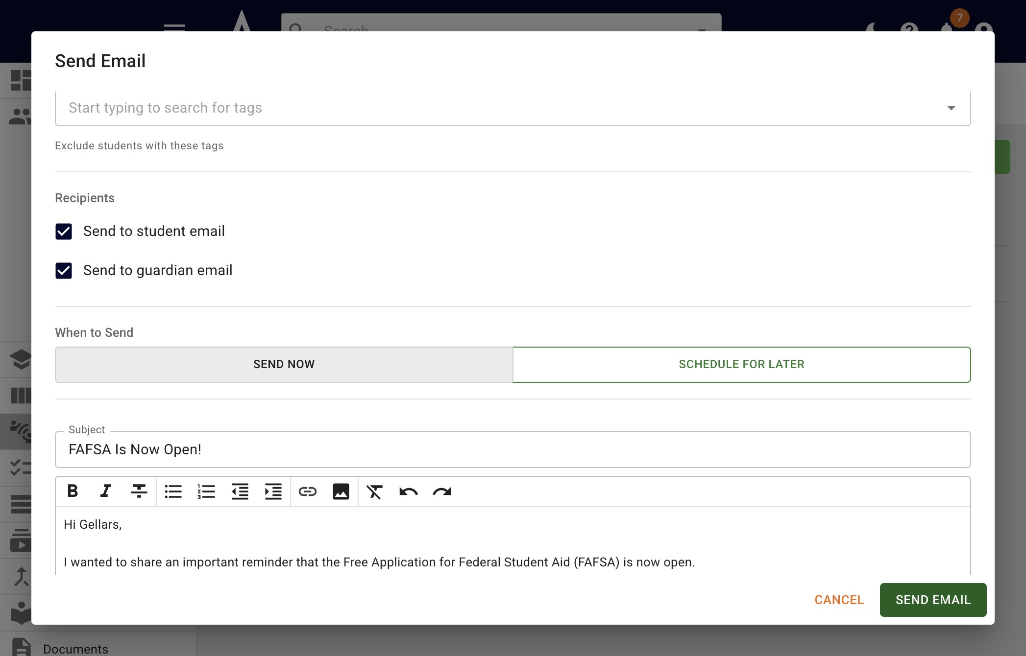 When you're ready, click on **Send Email.** 