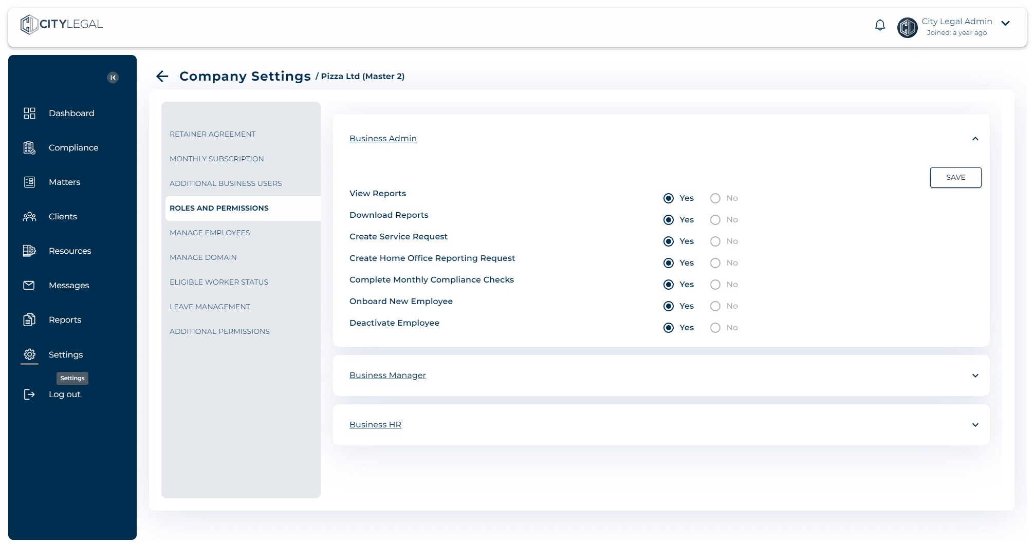 To give permission to the company to add the subsidiary or licence group themselves, click on "Settings".