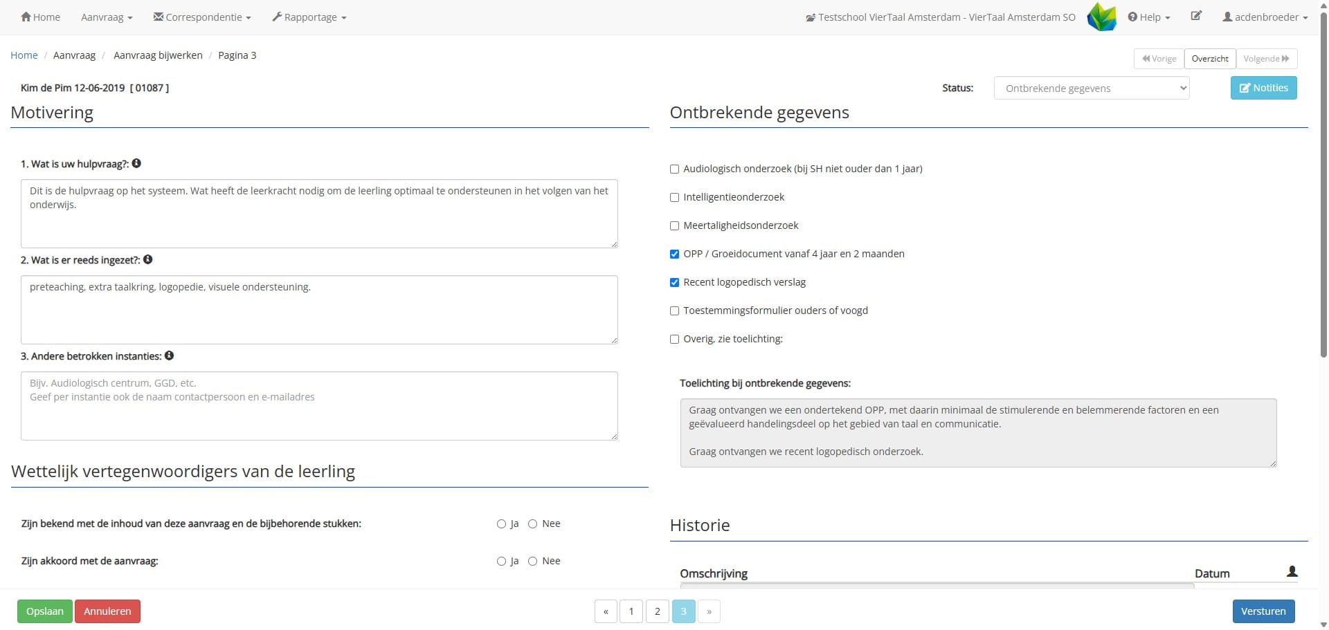 Hier zie je een overzicht van de ontbrekende gegevens. In het grijze blok staan alle ontbrekende stukken toegelicht.