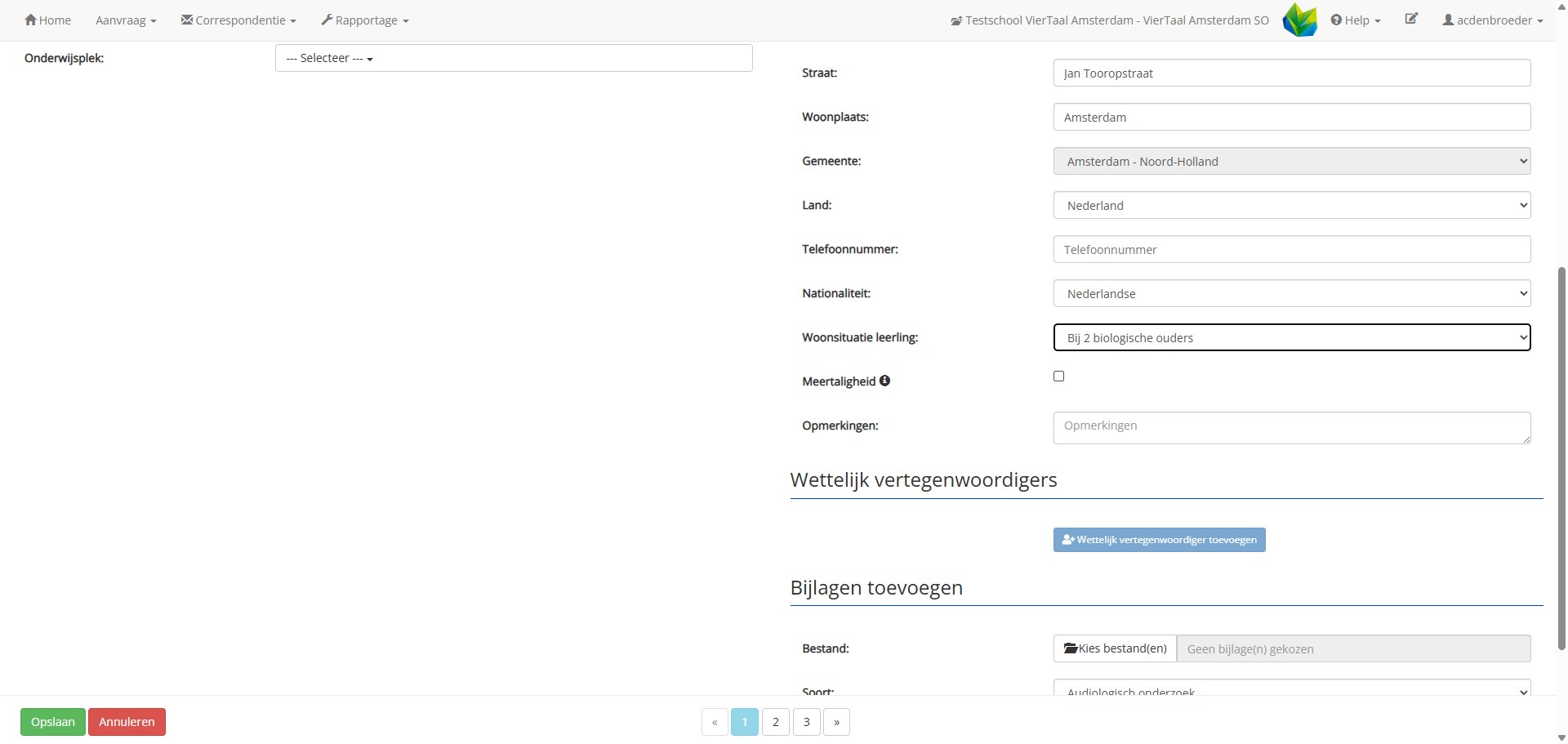 Vervolgens heb je de mogelijkheid om nog meer informatie in de vullen over de leerling.