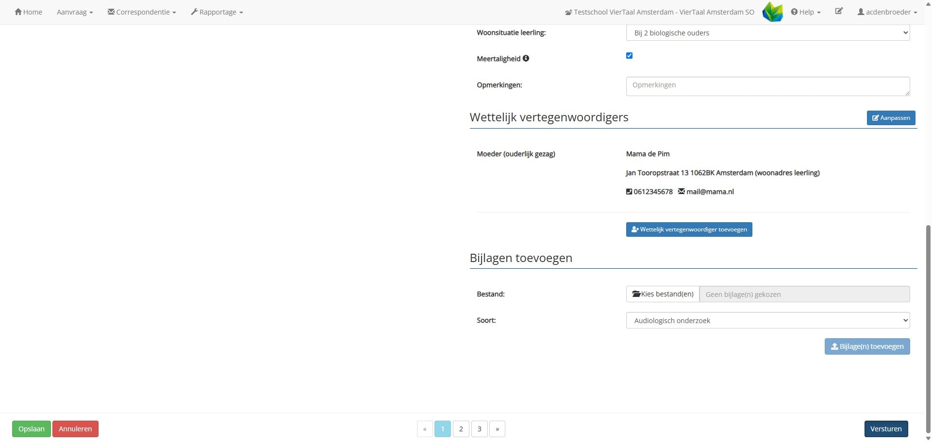 Als alle gevraagd aanvullingen zijn gedaan, klik je weer op "versturen".