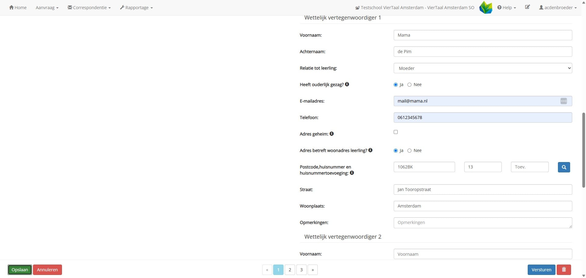Als de vertegenwoordigers er juist in staan, klik je op "Opslaan".