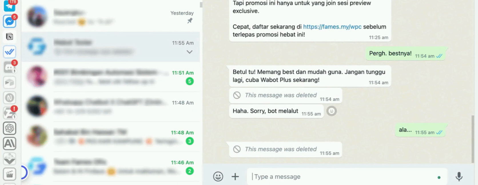 Rest assured, the terms "start" and "stop" won't appear abruptly in your conversation with customers. After sending, they will be automatically deleted