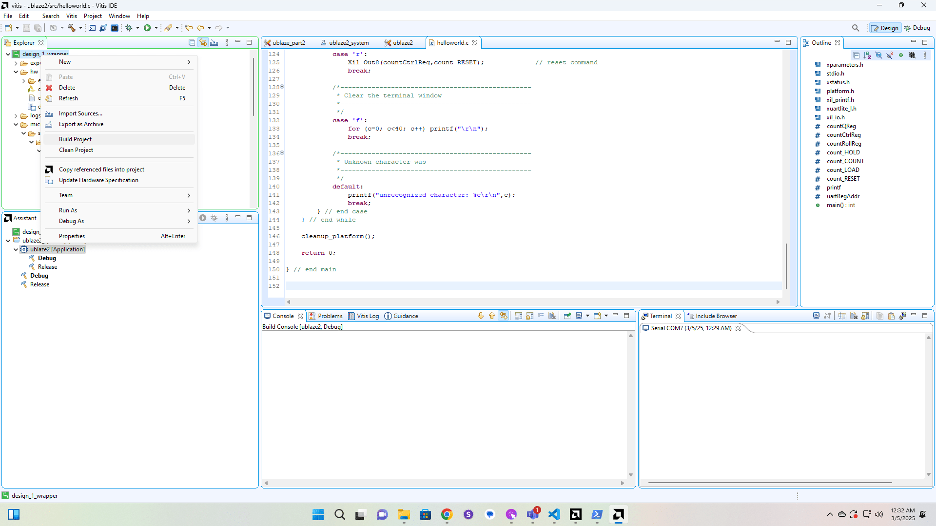 Run Build Project on the hardware platform.