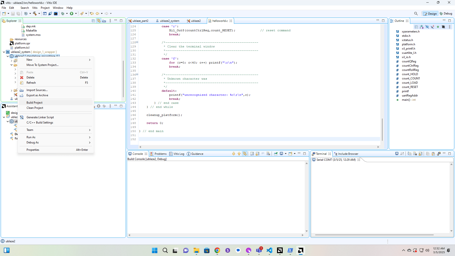 Run Build Project on the C Application.