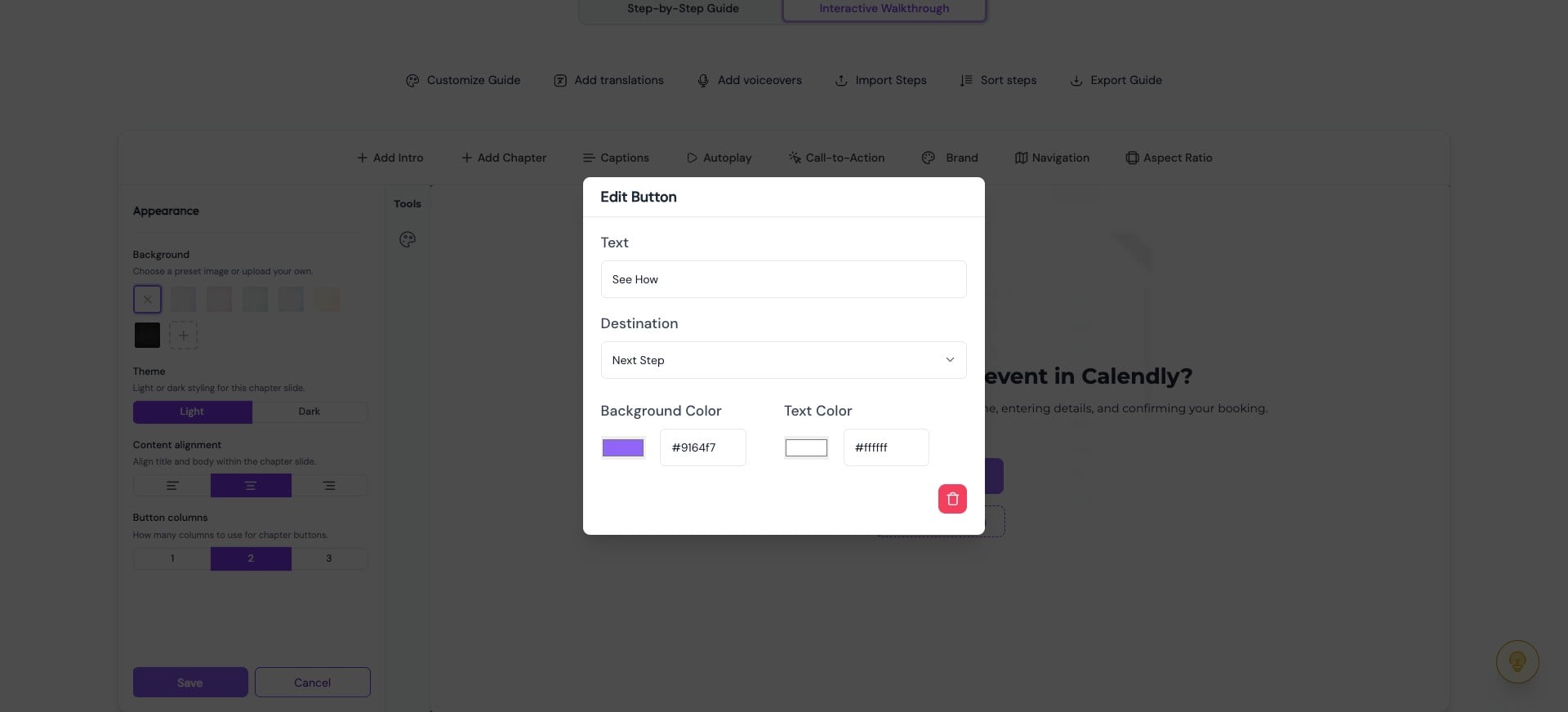 Here you can edit the text, choose the destination, and adjust the background and text color. Once you're done, click **“Save.”**