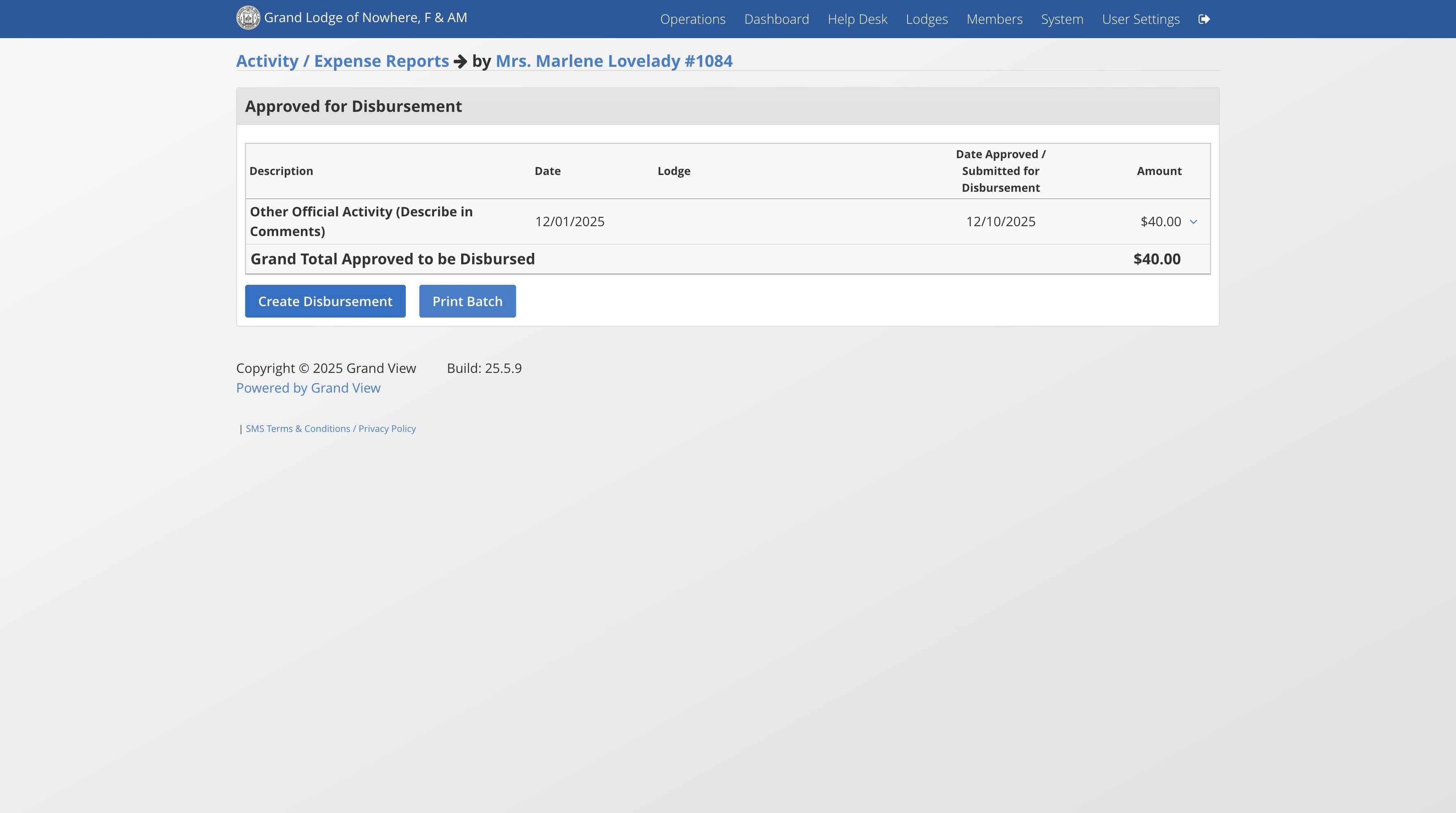 Click on "Create Disbursement"