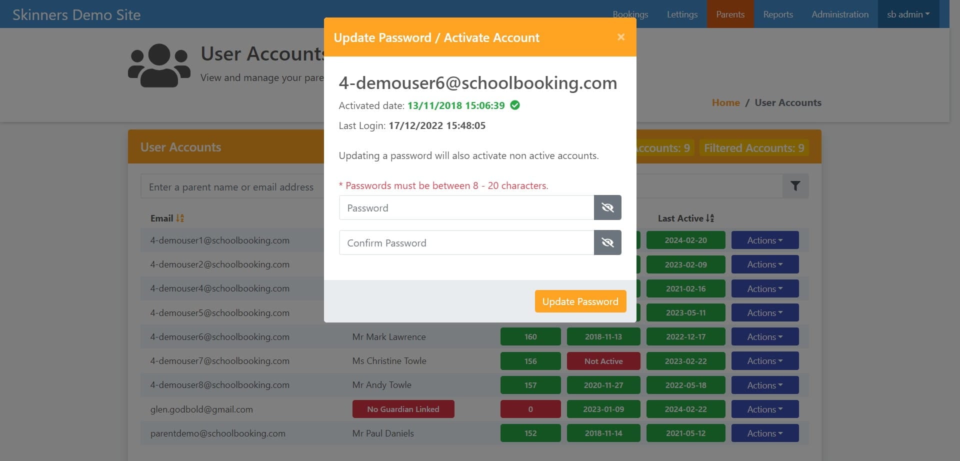 Create a new password and select Update Password