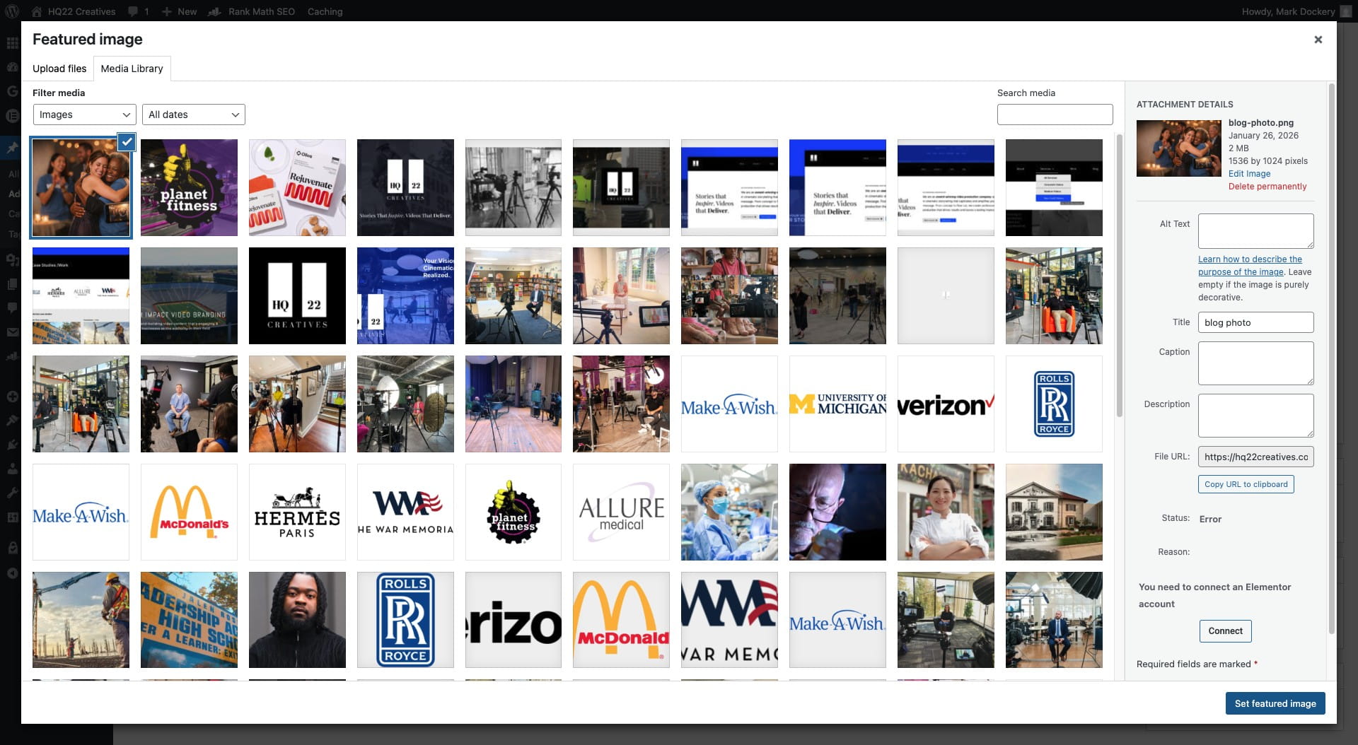 Click on "Set featured image"