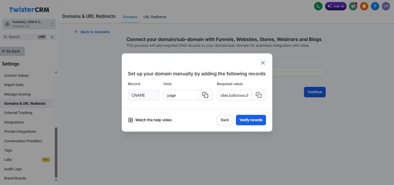 Click on "Verify records"