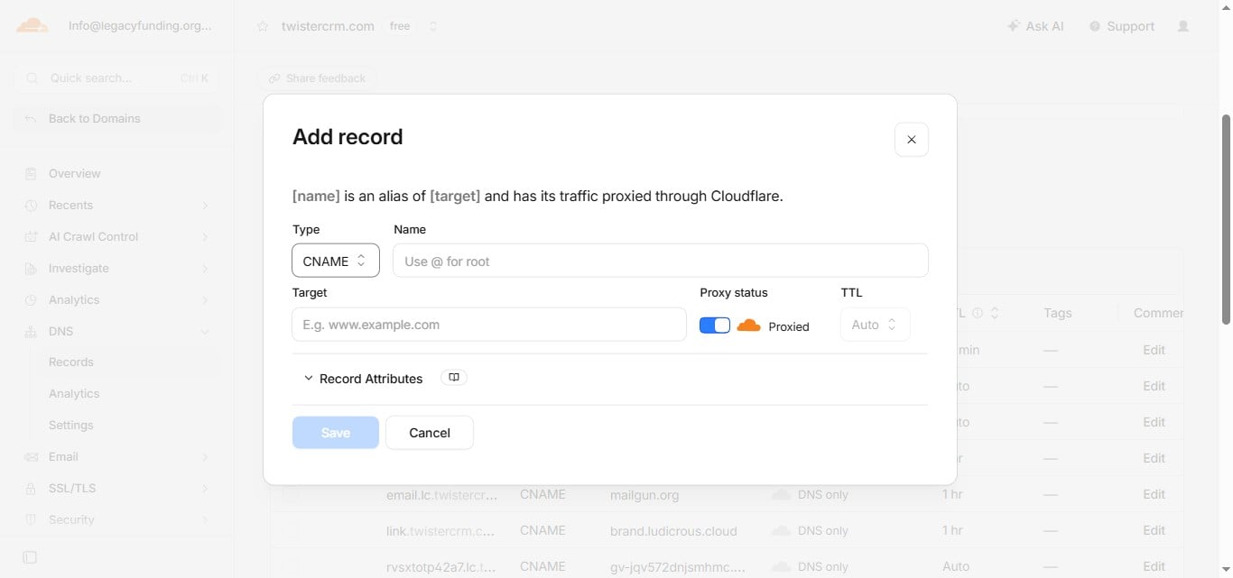 Click here and turn off the Proxy Status