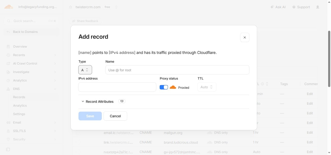 Select here to select "Record type"