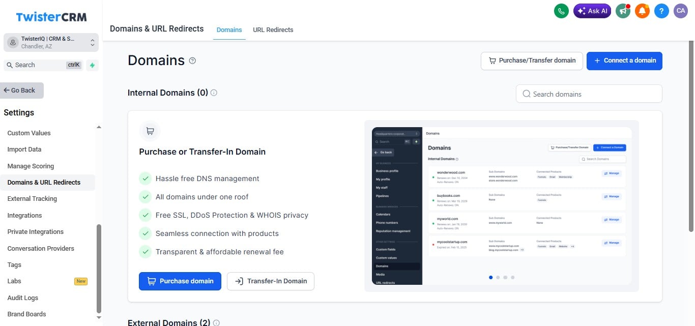 Click on Connect a Domain