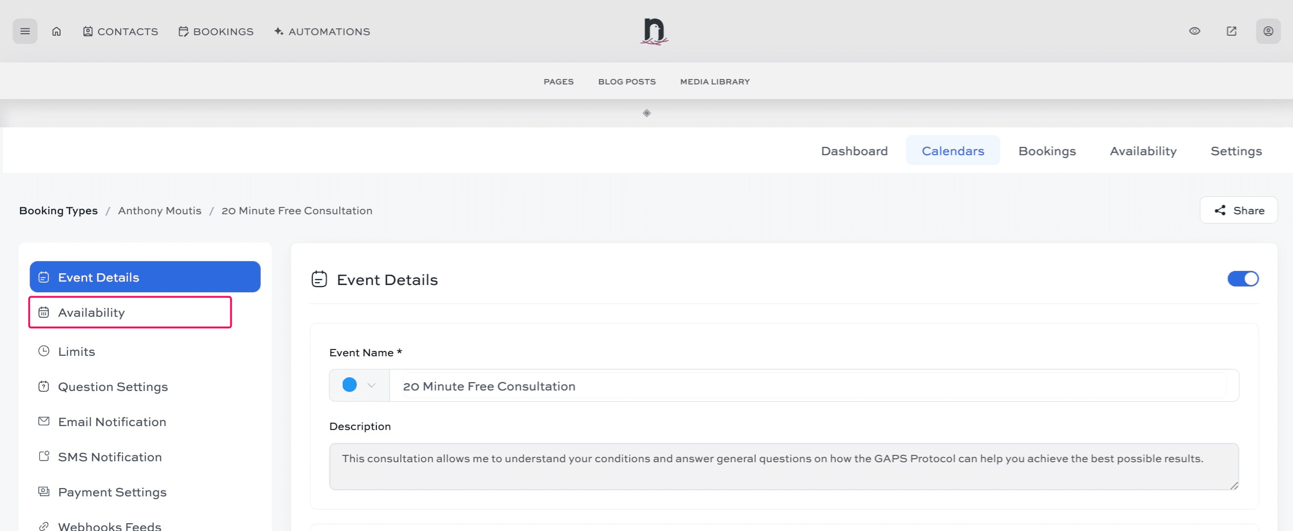 Click "Availability"