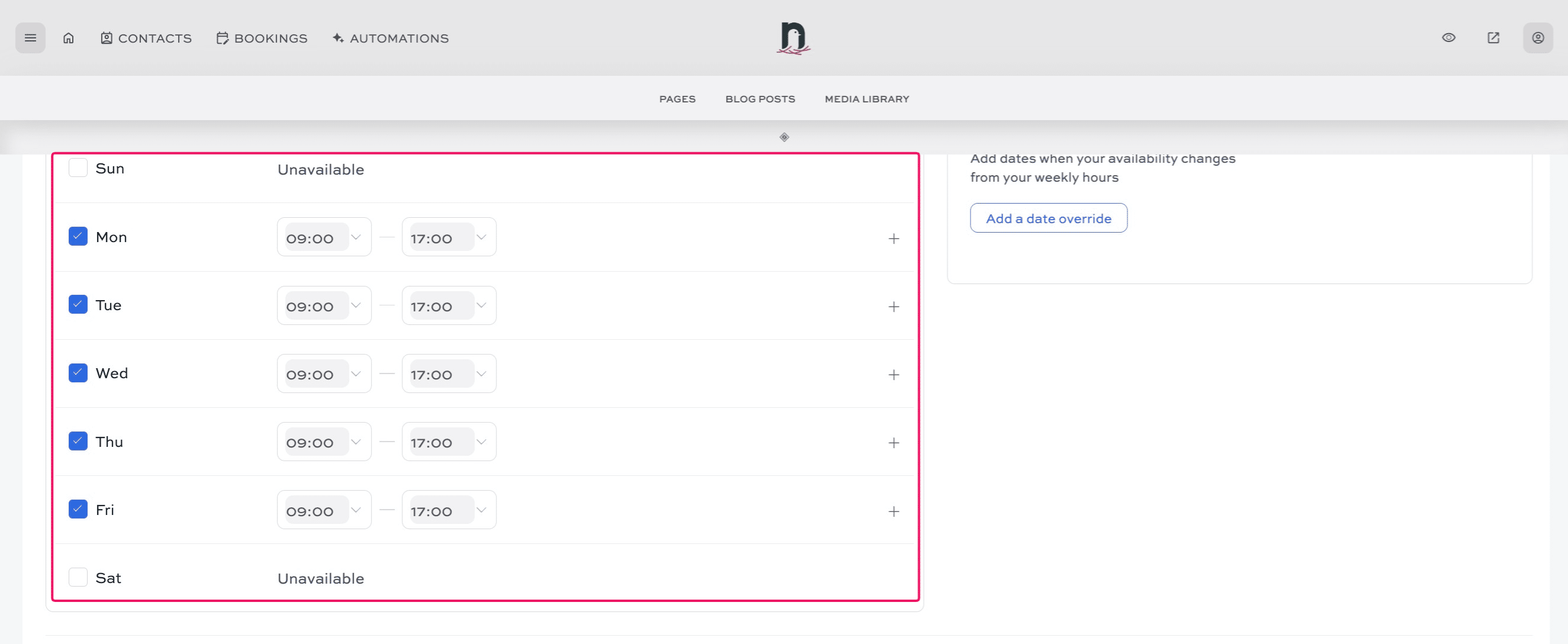 Set your availability