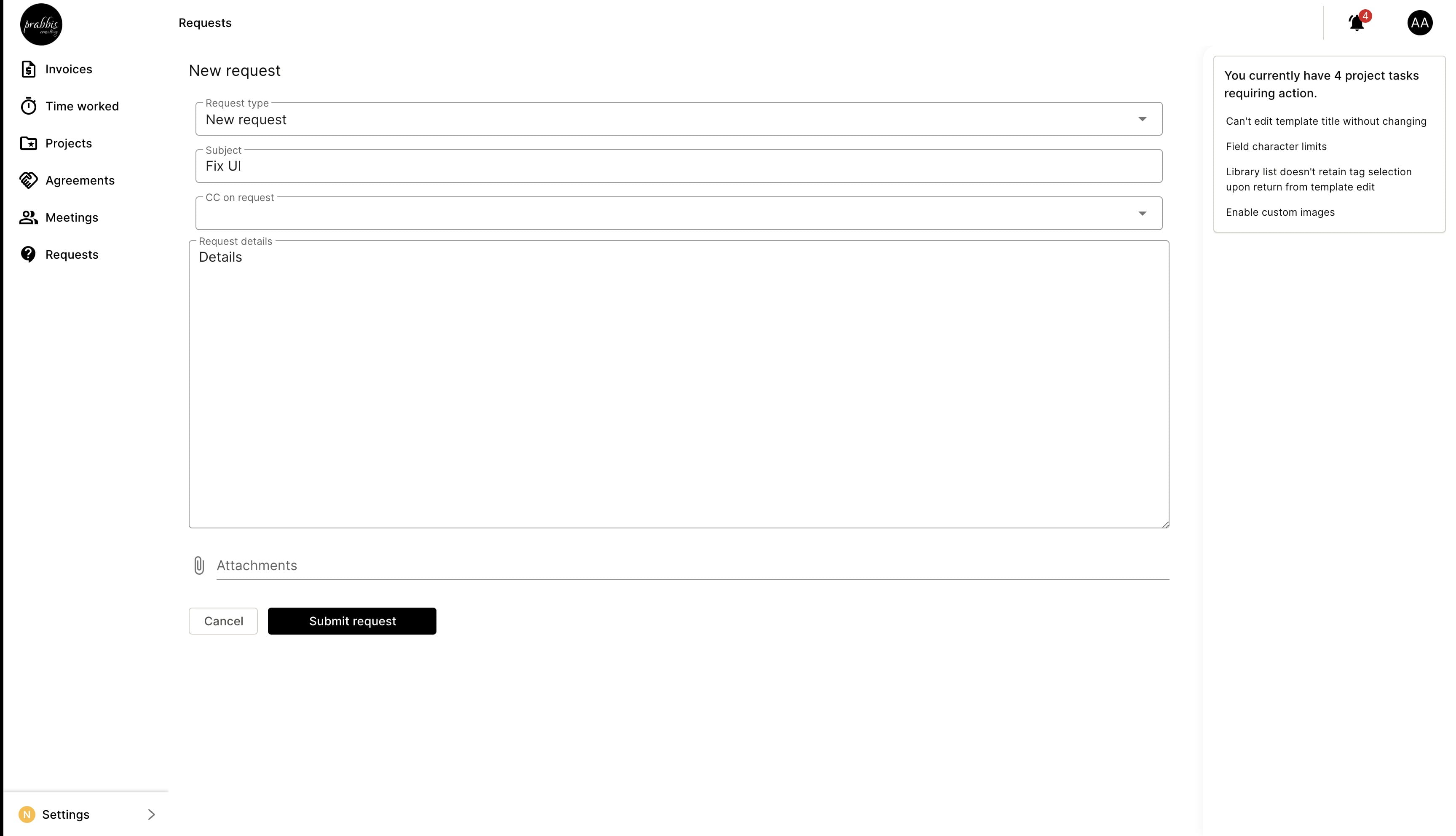 You can submit your request once all data is filled out.