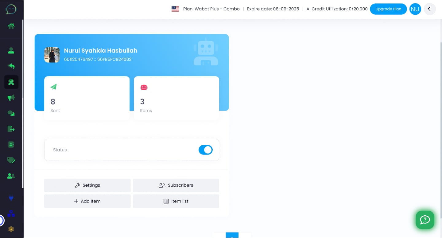 Navigate to Settings in WA Chatbot