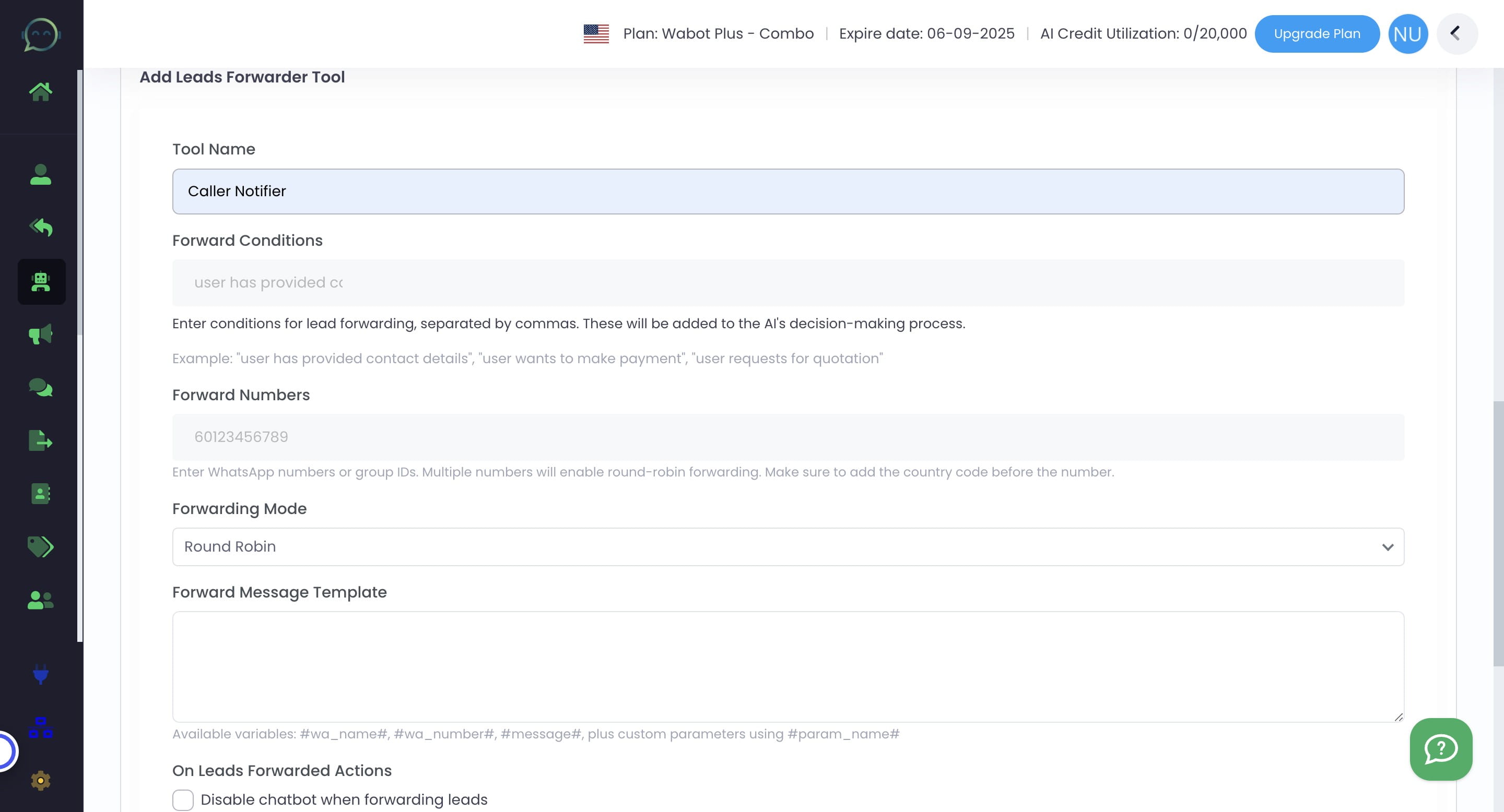 Set the conditions for lead forwarding