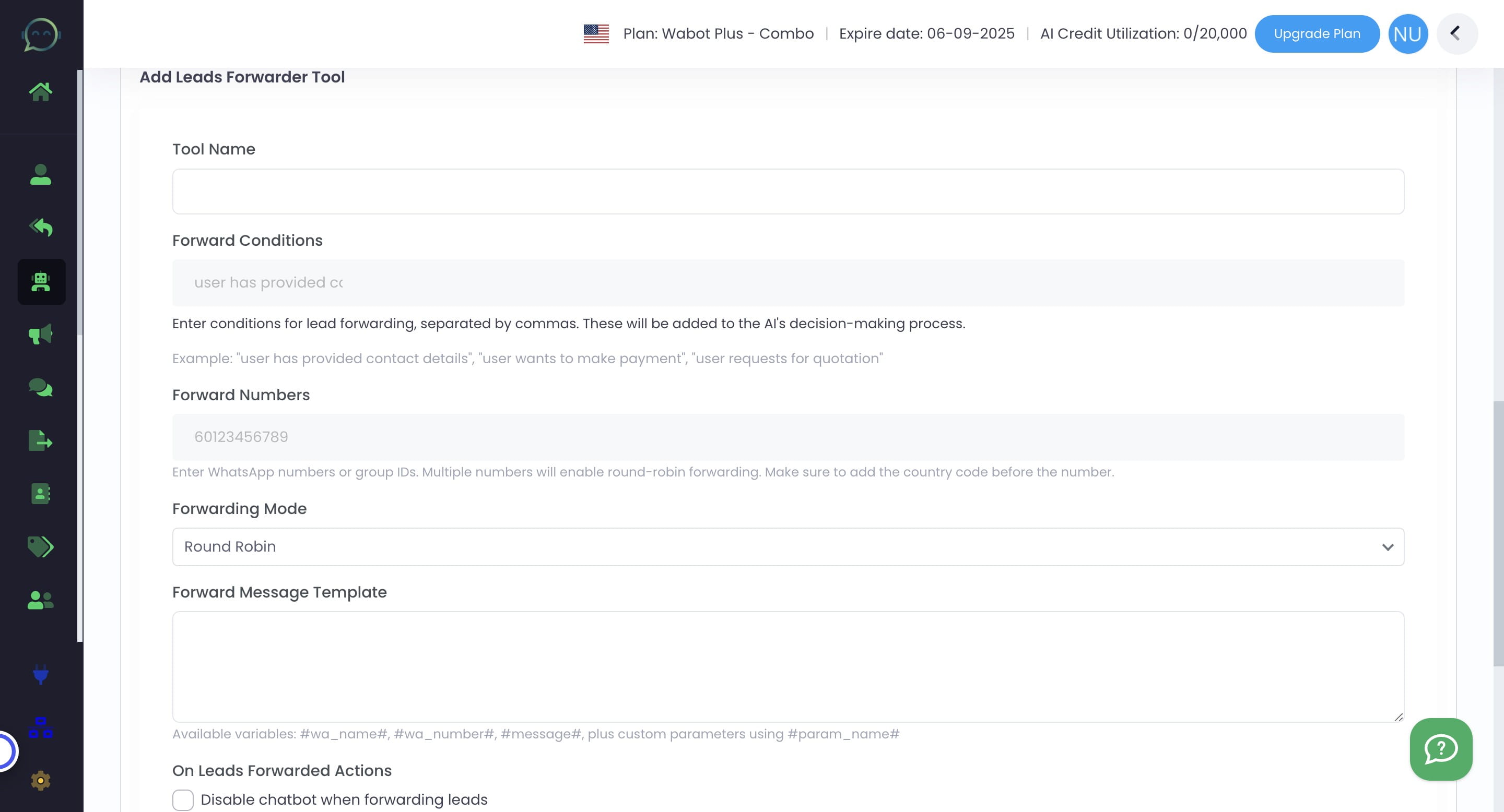 Name the tools, depending on the purpose you want to forward the lead for