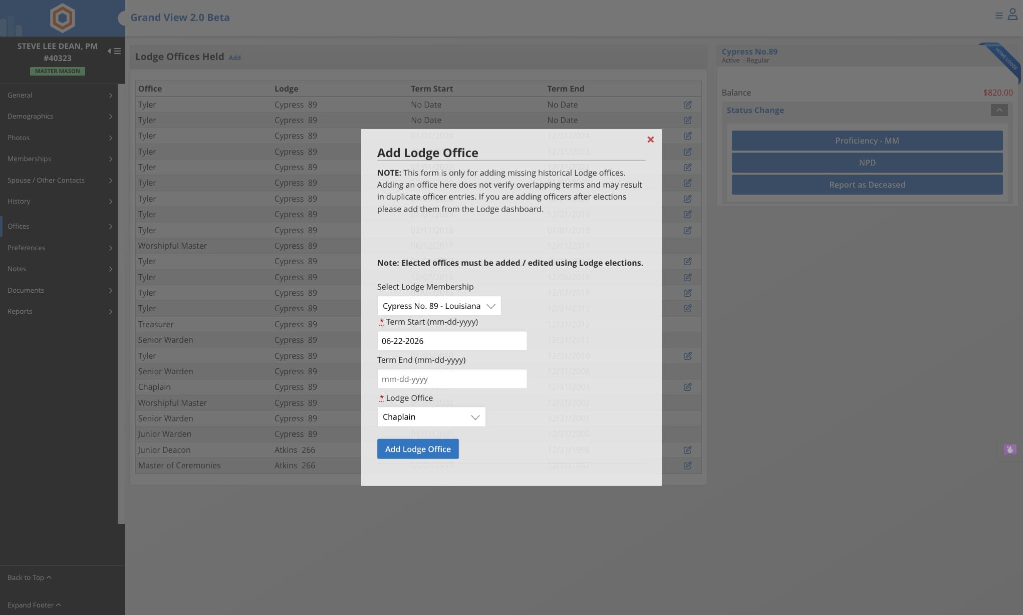 Click on the Lodge Office dropdown and select Prospect Manager