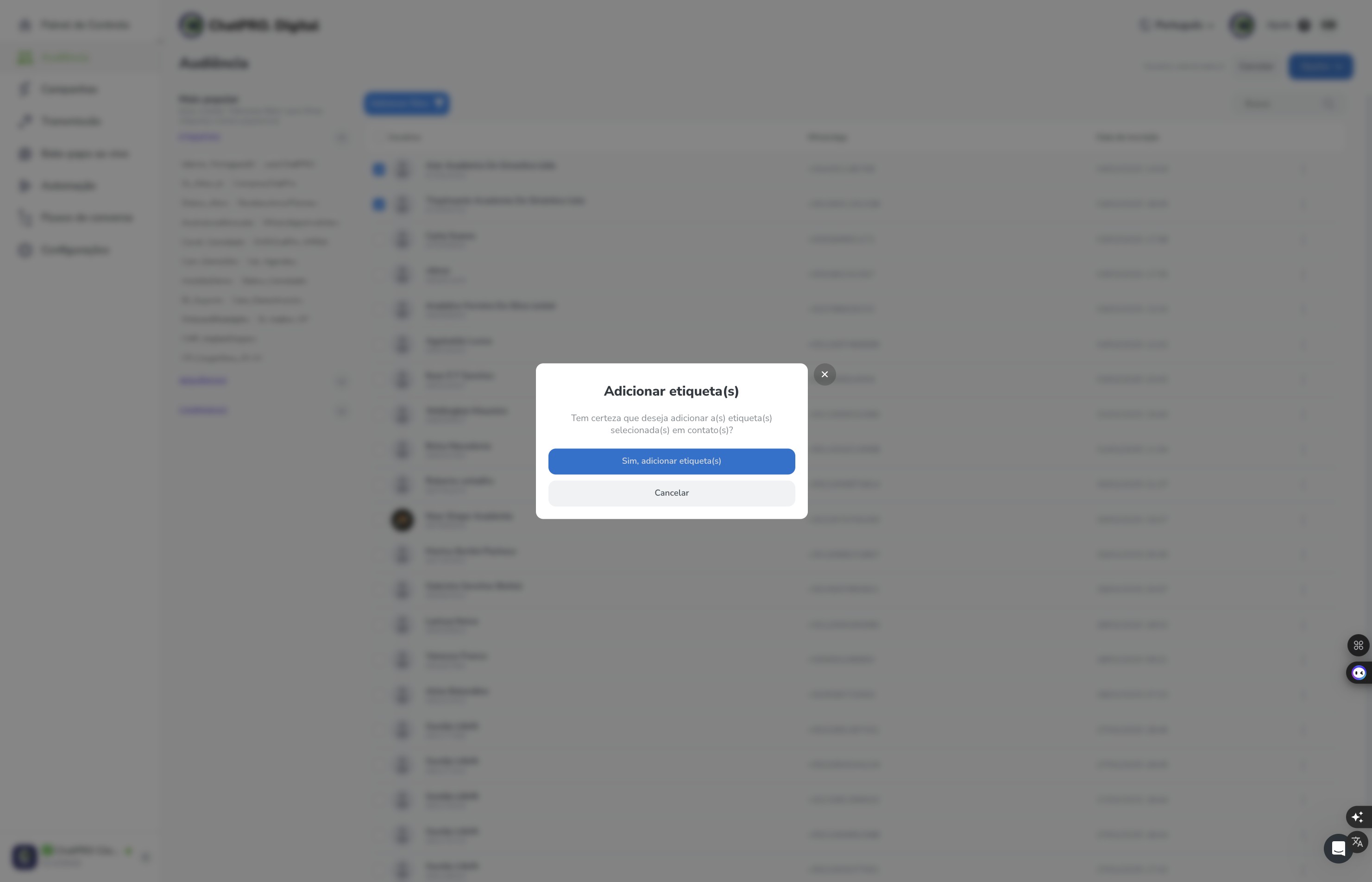 Click on "Sim, adicionar etiqueta(s)"