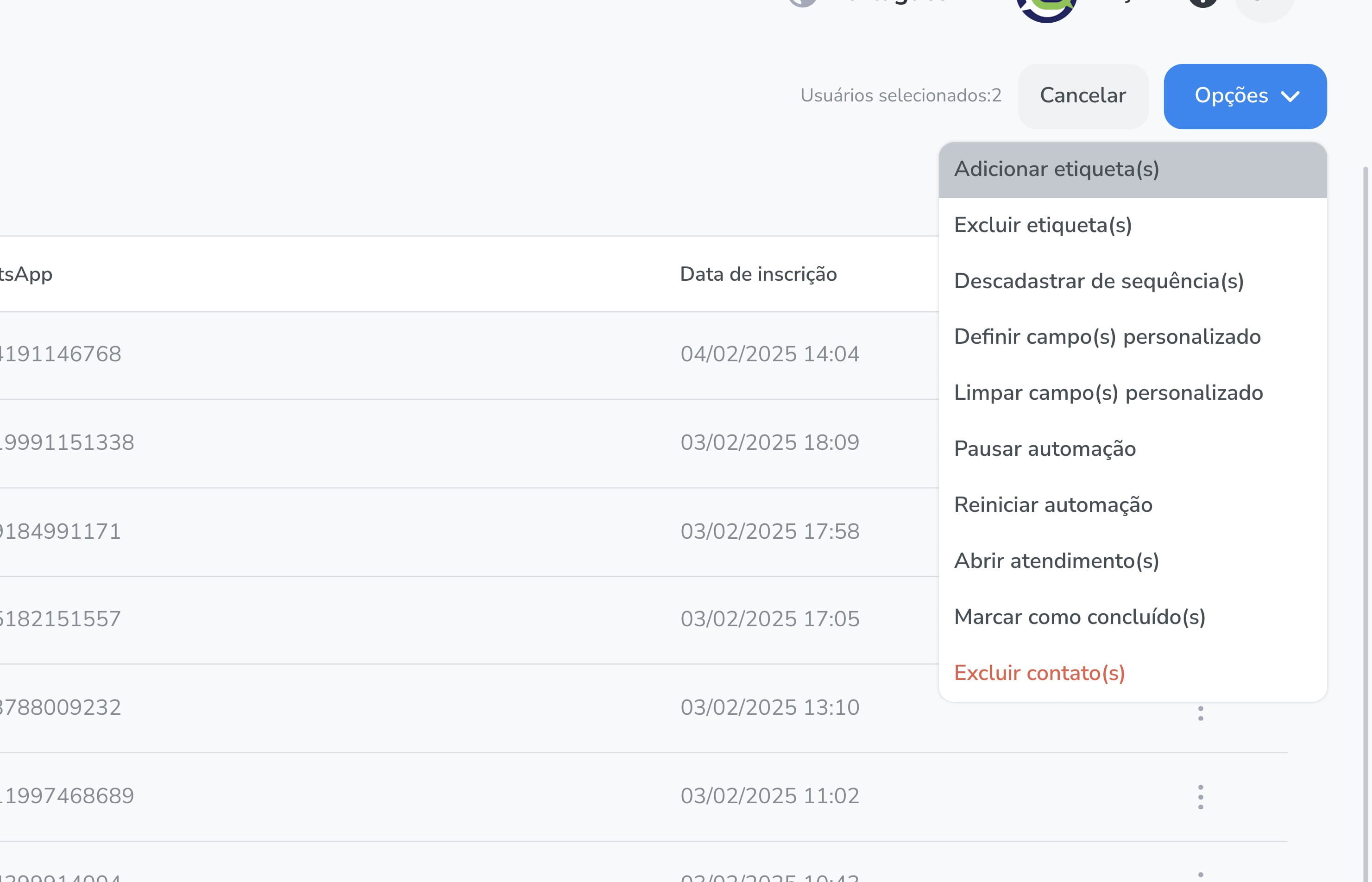 Click on "Adicionar etiqueta(s)"