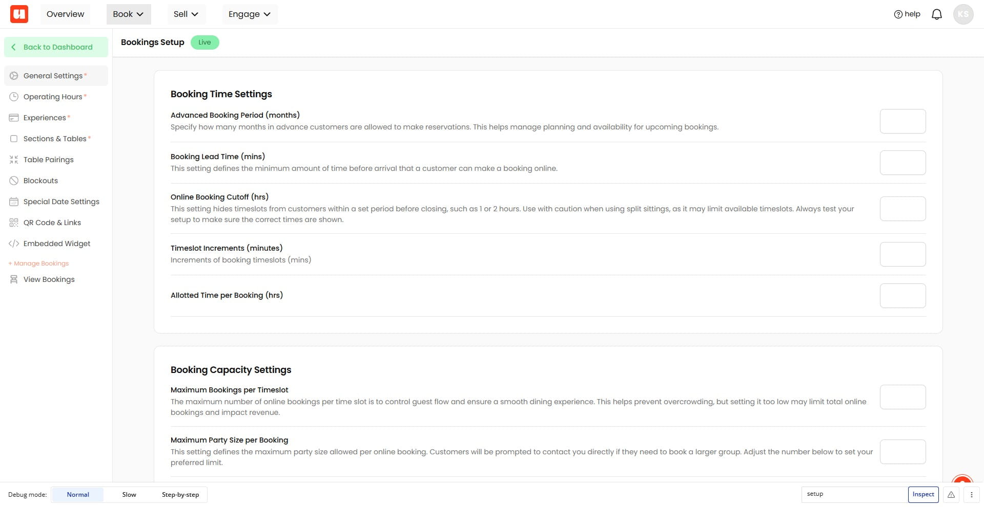 Select **General Settings** from the bookings setup sidebar
