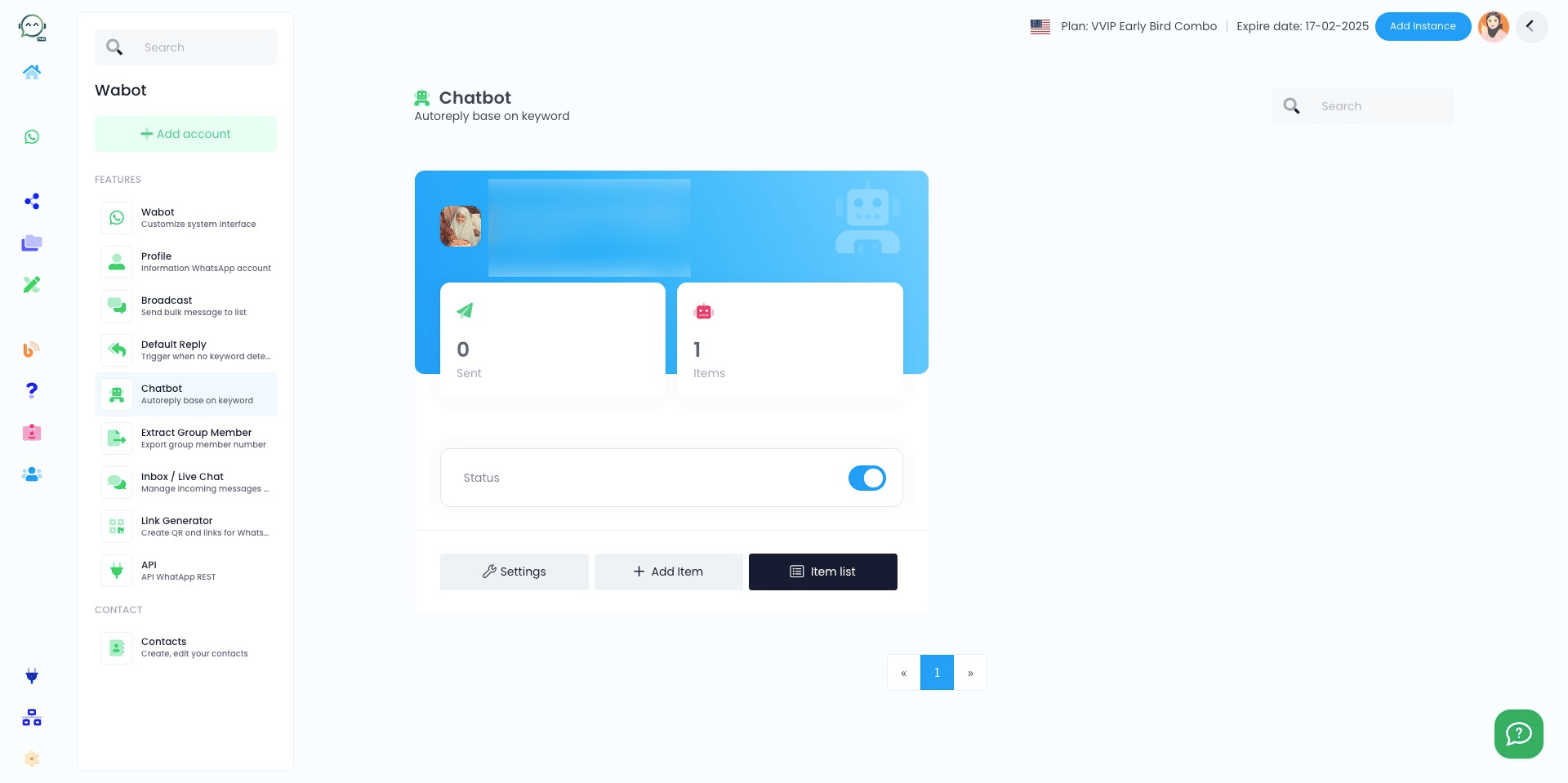 In the dashboard, click on "Chatbot" and go to "Item List"