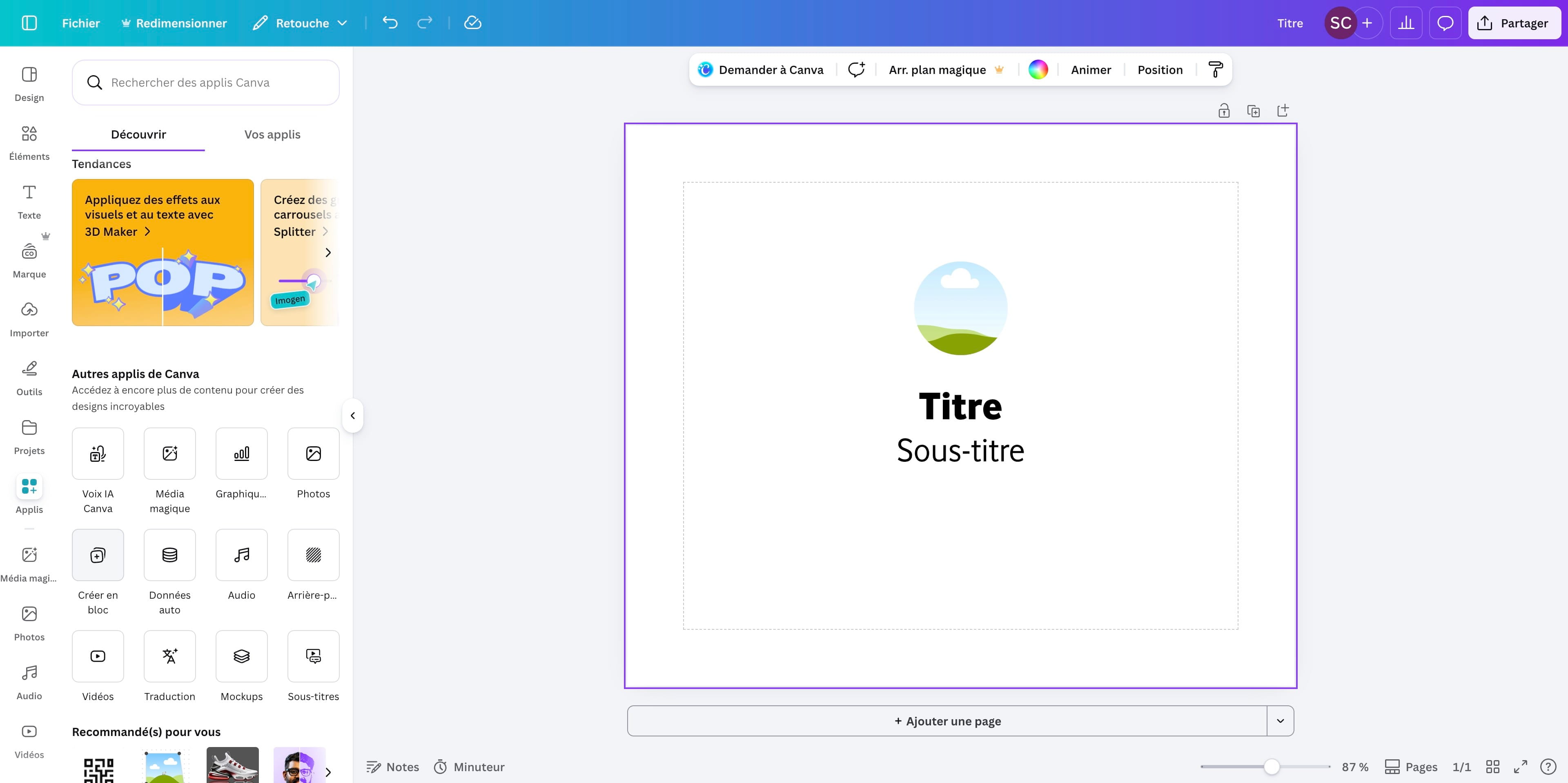 Cliquer sur *Créer en bloc*