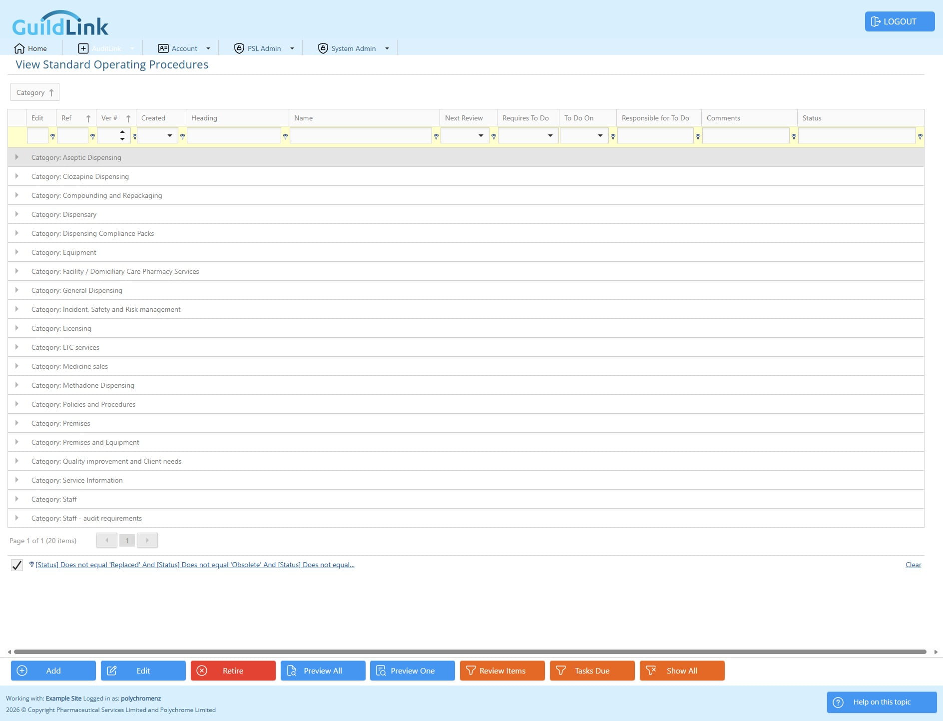 The screen opens and is already grouped by Category - this layout is saved per user