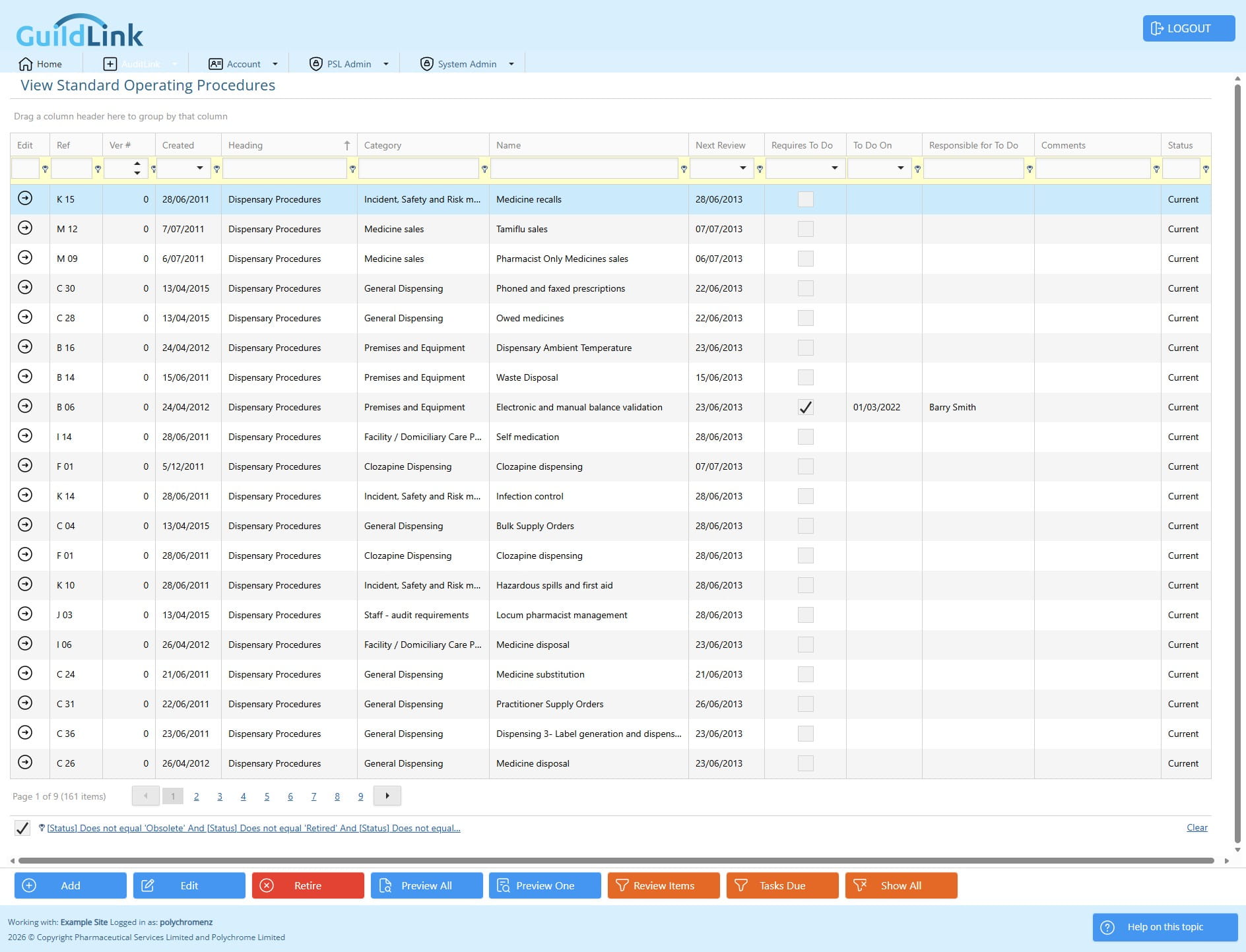 Click the right arrow to goto the next page of data