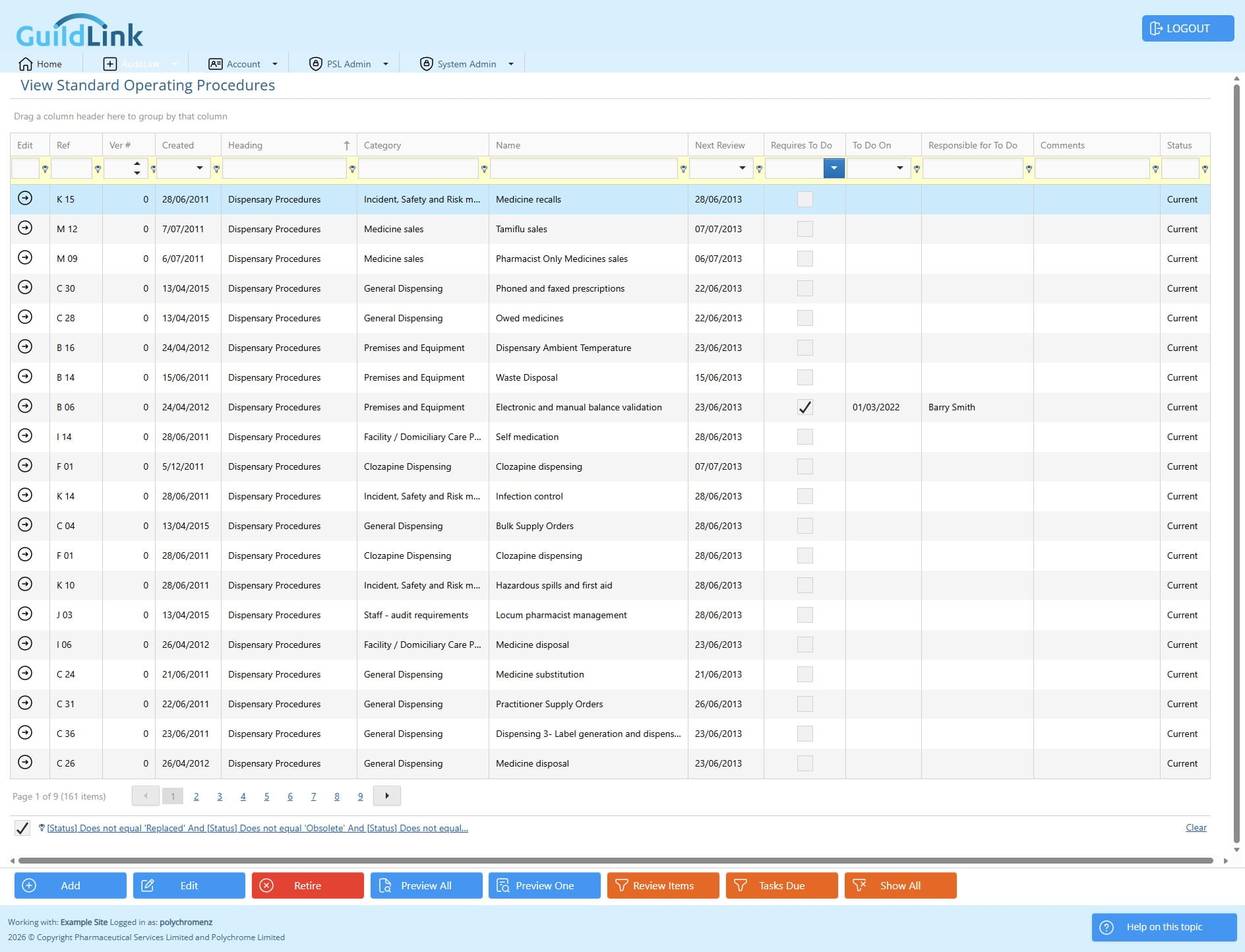 Click this dropdown to filter checked/unchecked