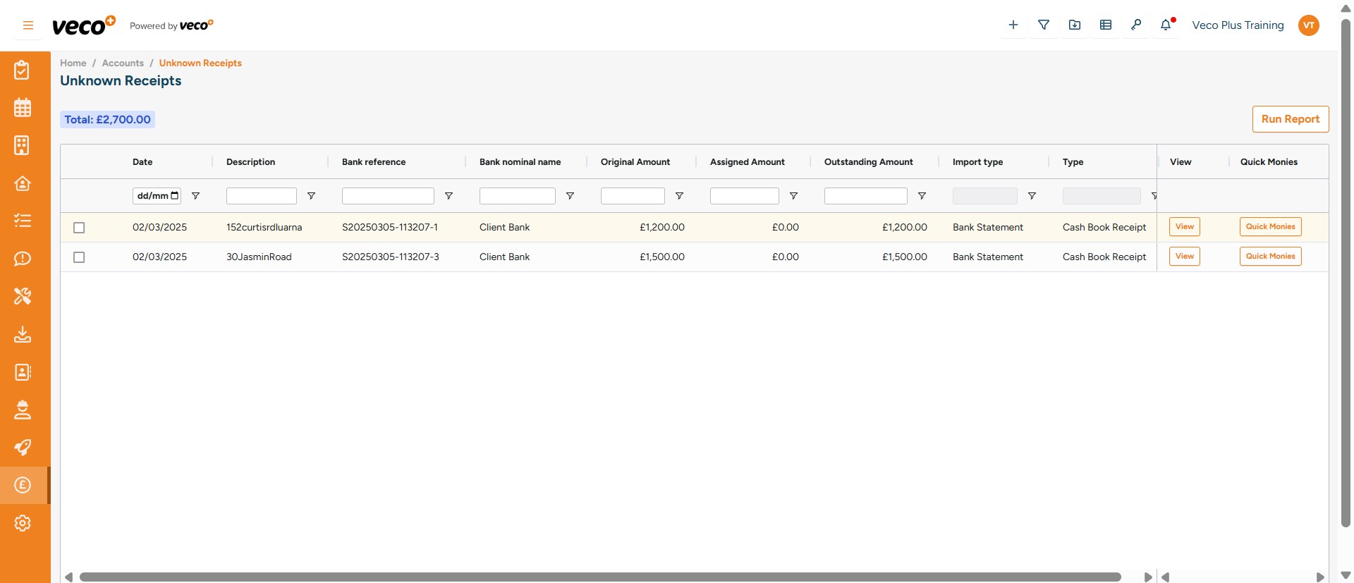 If you select ' Run Report' 
