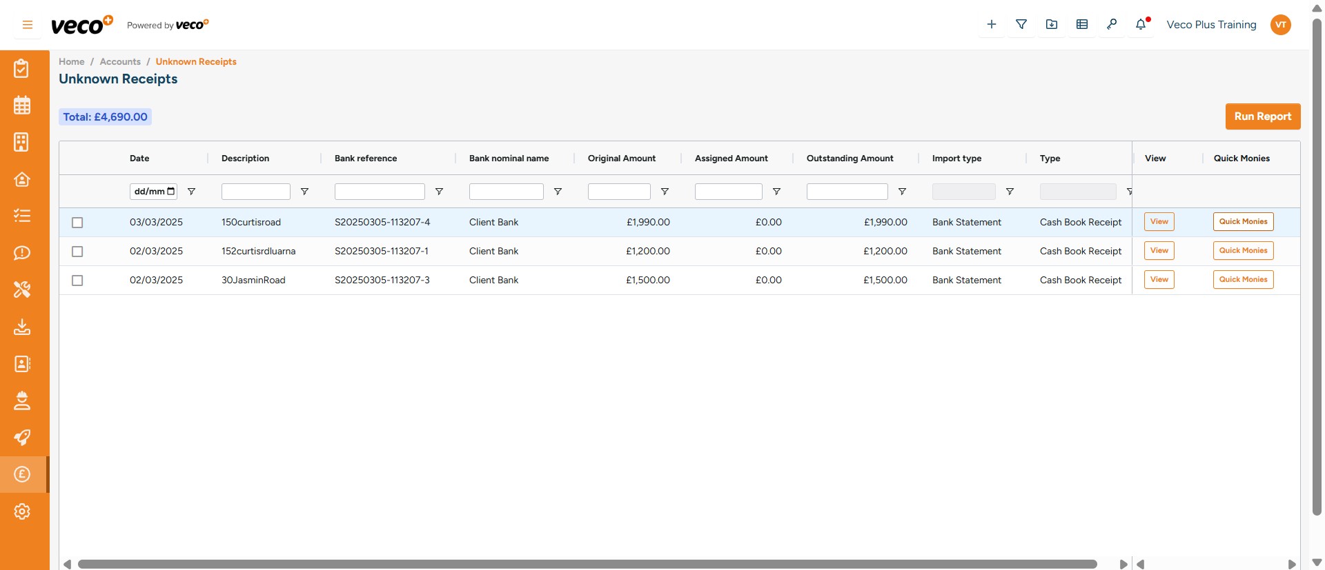 Select 'Quick Monies' if you know where this receipt needs to be posted