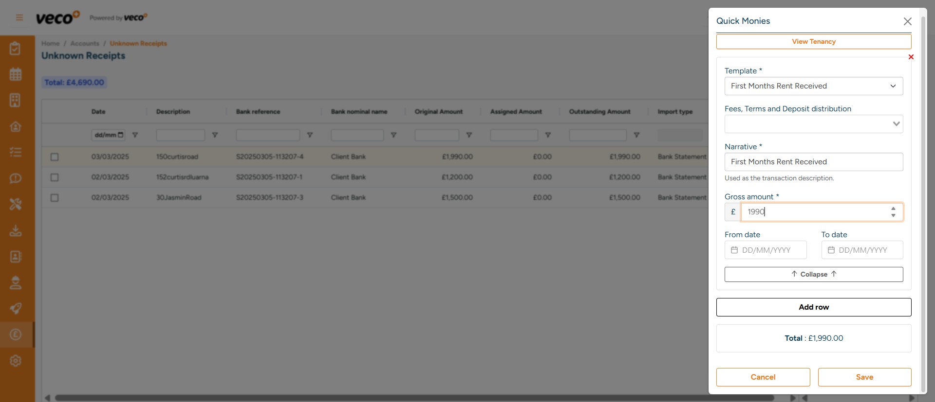 Select which Quick Monies 'Template' you would like, enter all other relevant information and then 'Save'