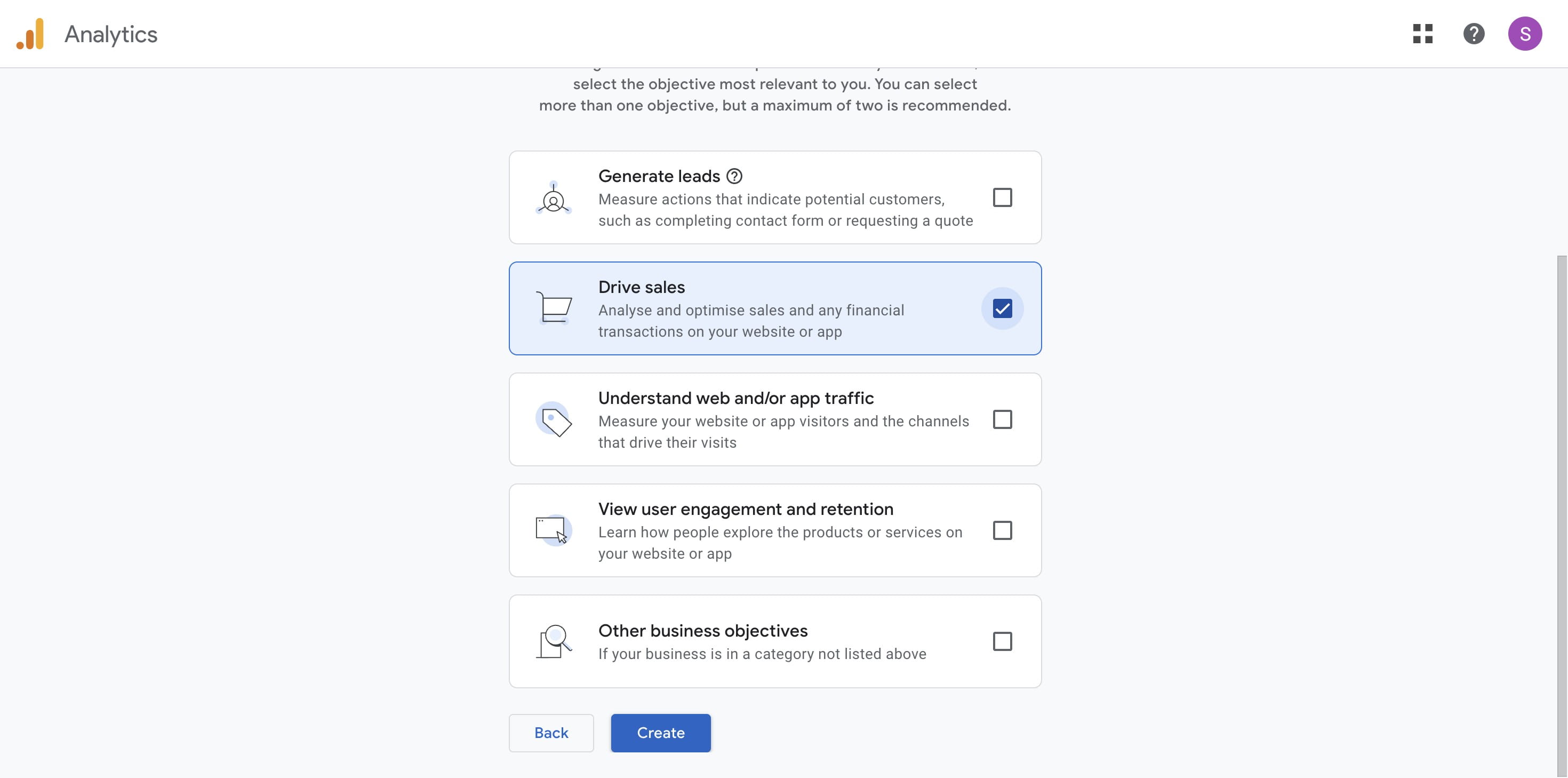 Select the **objective** that is most relevant to you.
