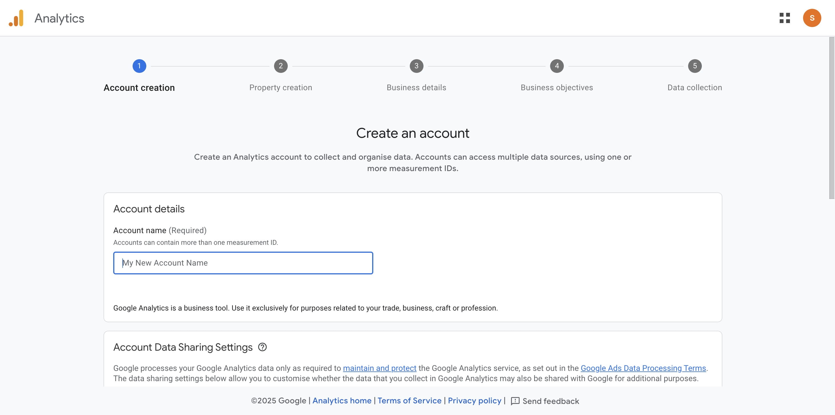 Enter your **account name** (e.g., “Your Business Name”).