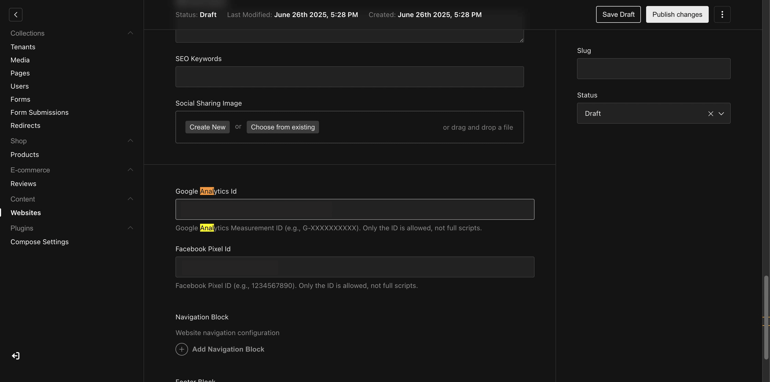 Navigate to the **Google Analytics ID** section.