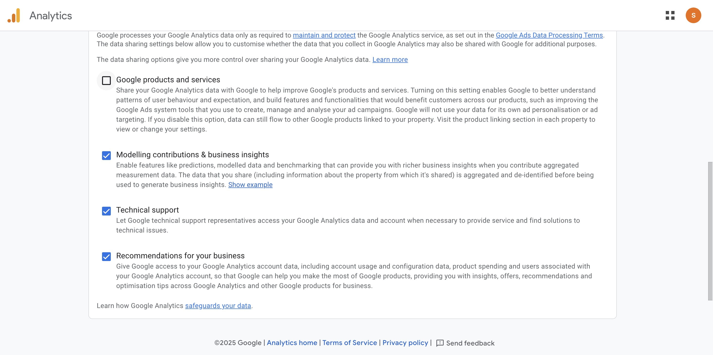 Choose your preferred data sharing options.