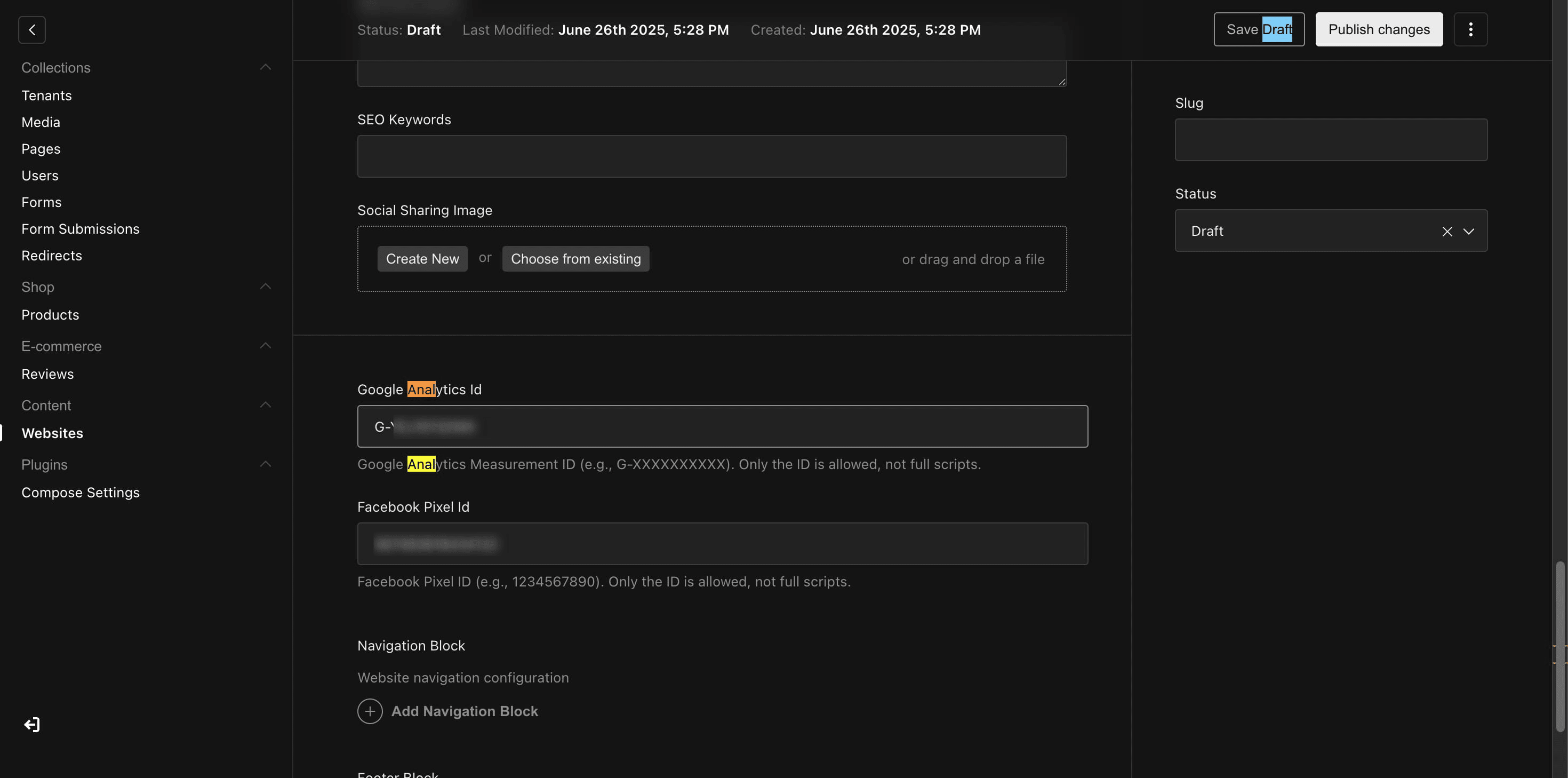 Paste the "**Measurement ID**" and then click "**Publish Changes**."