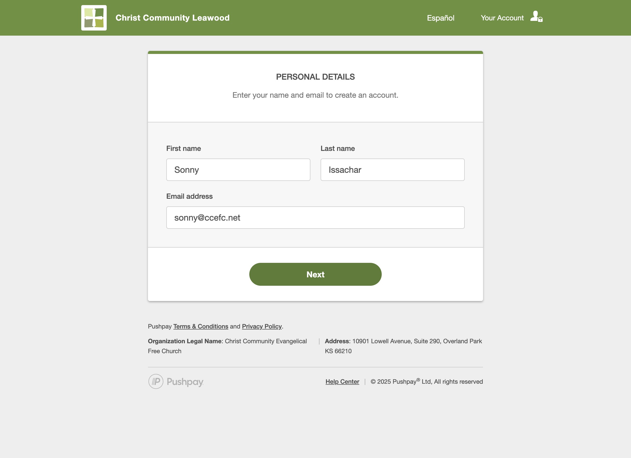 Enter your name and the email address you use with us. Click on "Next"