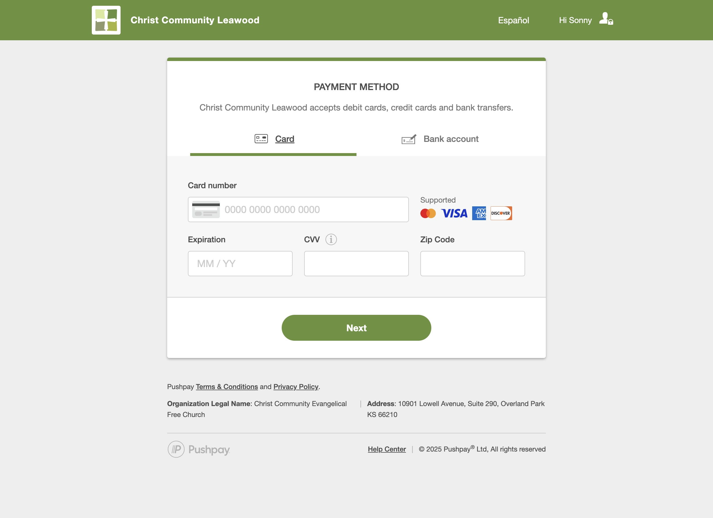 If you want to give by Credit Card, enter your card details