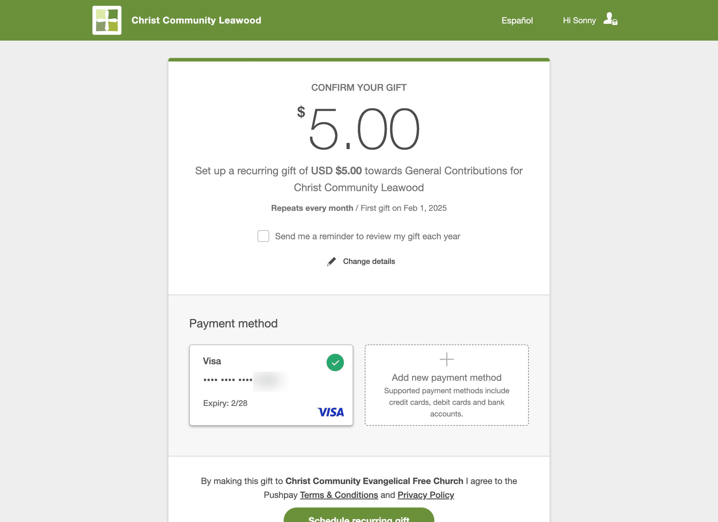 Review your giving information