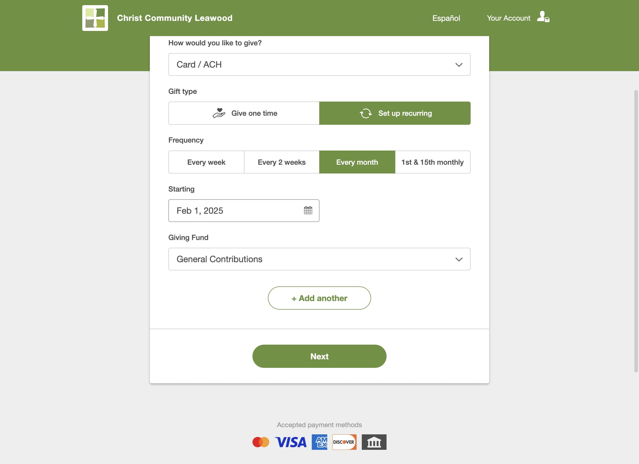 Click here to choose to which fund you wish to set up a recurring gift