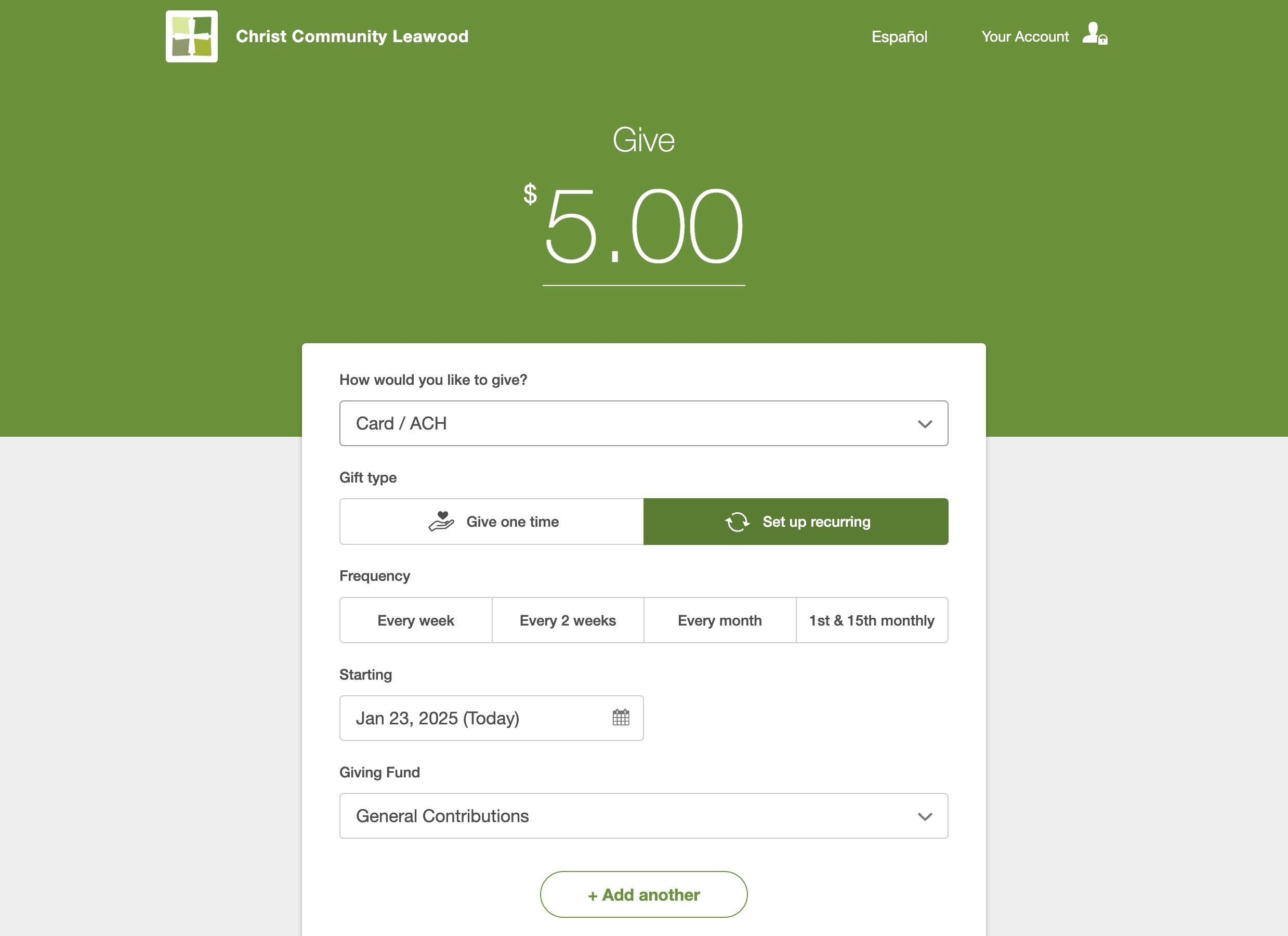Click on "Set up recurring"
