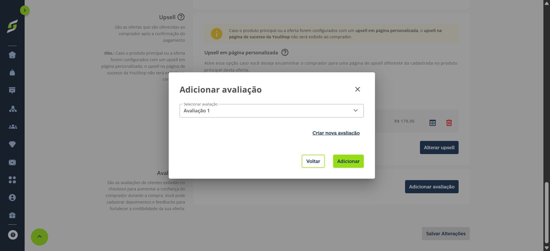 Selecione a avaliação desejada e clique em **“Salvar”**.