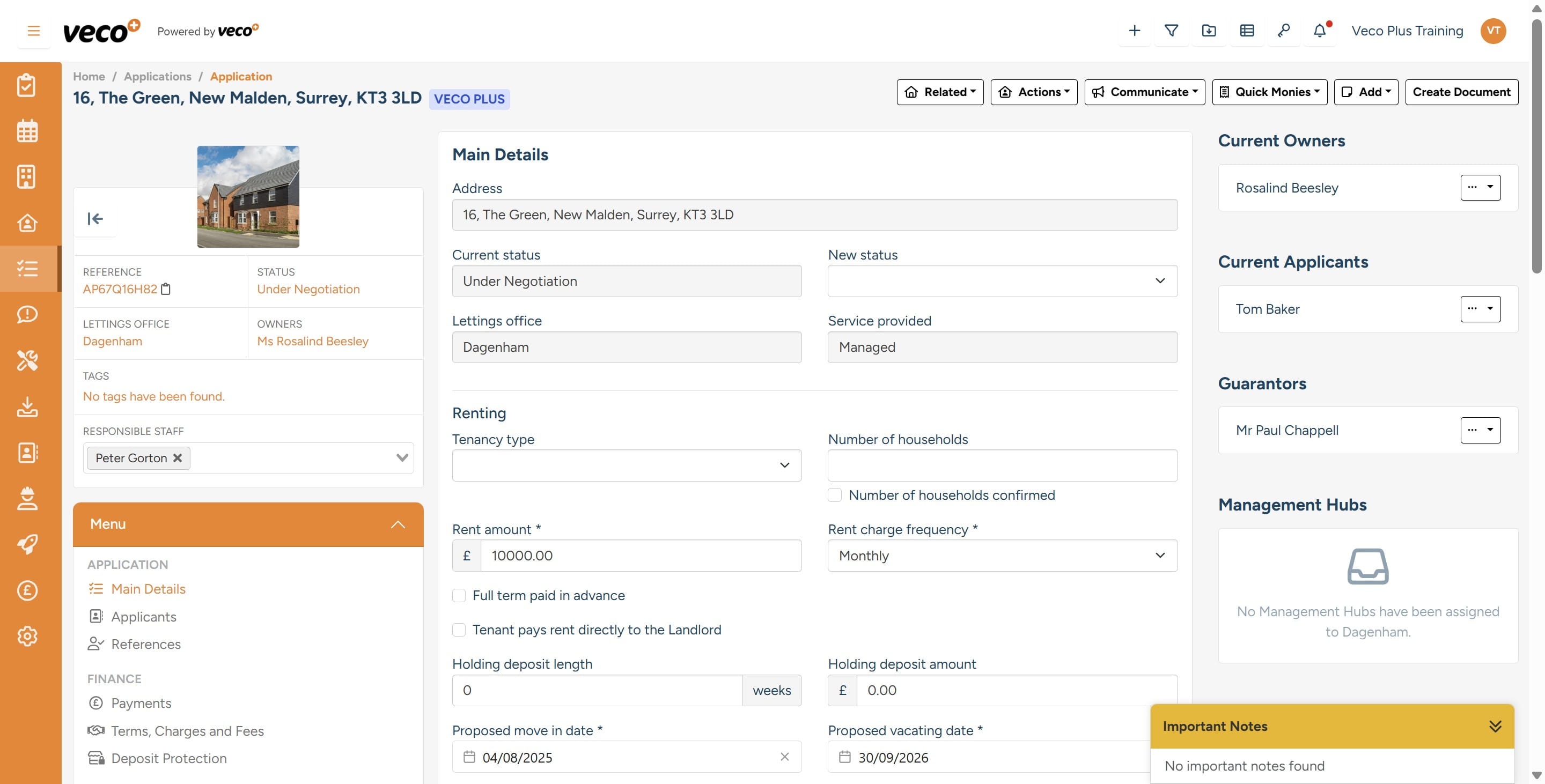 Here is an example on the right-hand side of a 'Guarantor', which has now been attached to the 'Applicant'. This can be found on the main details of the Application record

