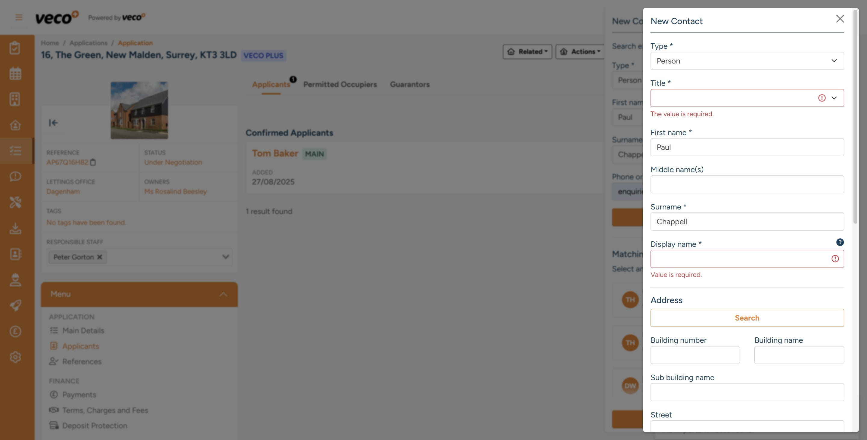 Enter all required information for the 'New Contact'
