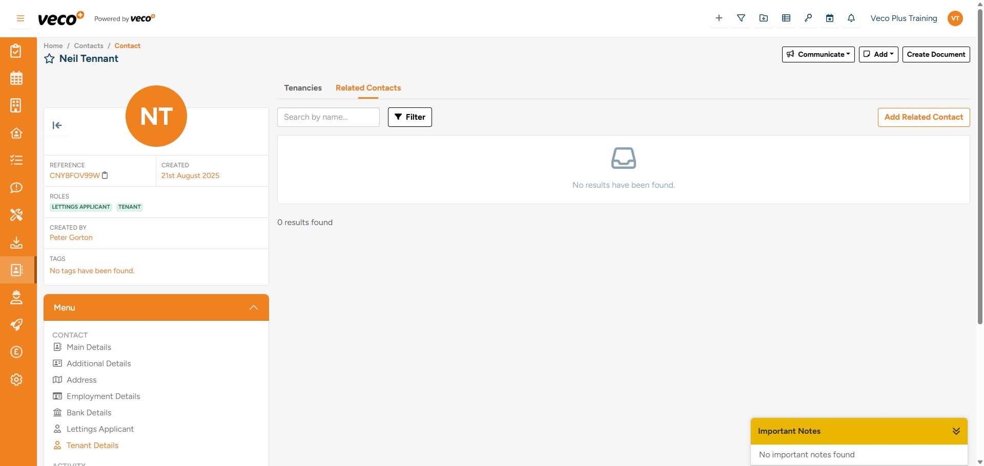 The Guarantor can also be added at the Contact level if the Contact is already a Tenant on a Tenancy in the same way